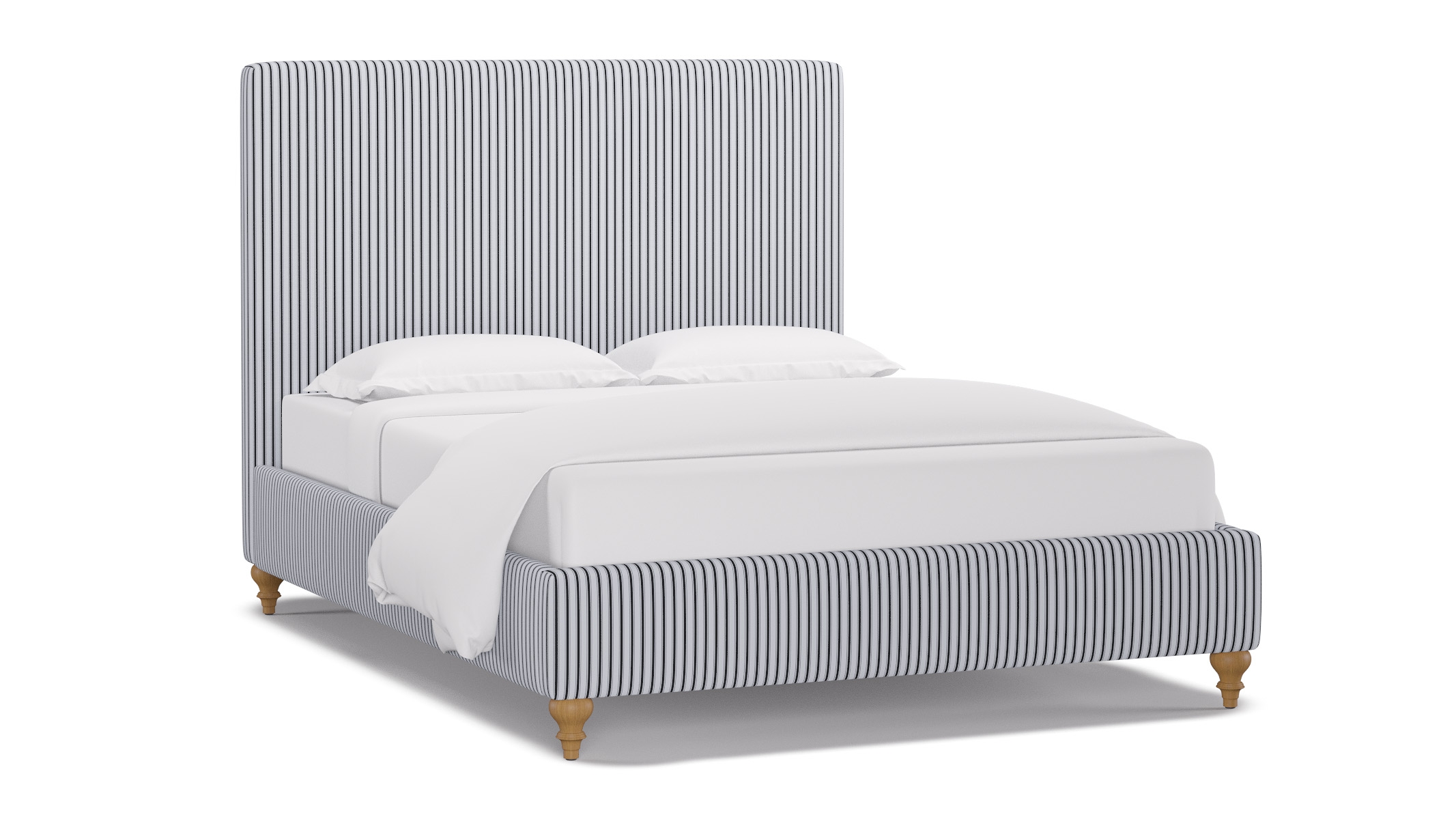 Classic Bed, Black Classic Ticking Stripe, Natural Traditional Turned Leg, Queen - Image 1