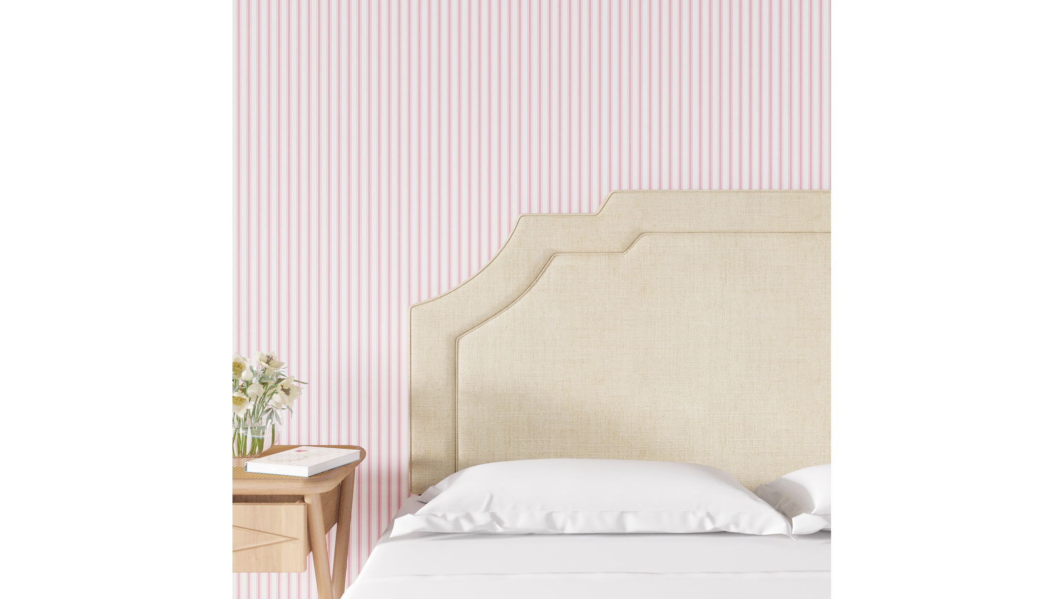 Peel and Stick Wallpaper Roll, Pink Classic Ticking Stripe - Image 1