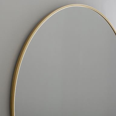 Metal Framed Round Mirror, Brass, 38", - Image 1