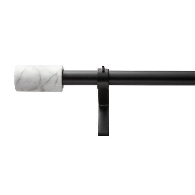 Matte Black with White Marble Finial Curtain Rod Set 88"-120"x.75"Dia. - Image 0