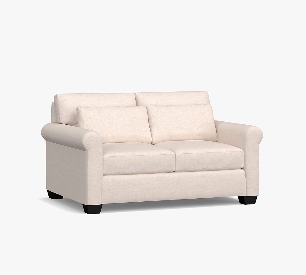 York Roll Arm Upholstered Deep Seat Loveseat 64", Down Blend Wrapped Cushions, Performance Heathered Basketweave Platinum - Image 0