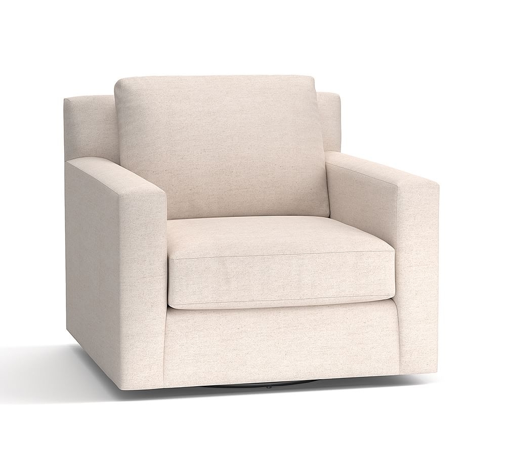 York Square Arm Upholstered Swivel Armchair, Down Blend Wrapped Cushions, Park Weave Oatmeal - Image 0