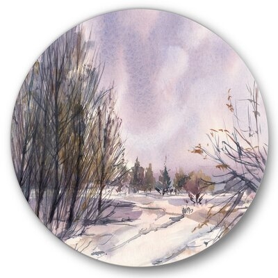 Winter Landscape With Purple Snowy Tones - Traditional Metal Circle Wall Art - Image 0