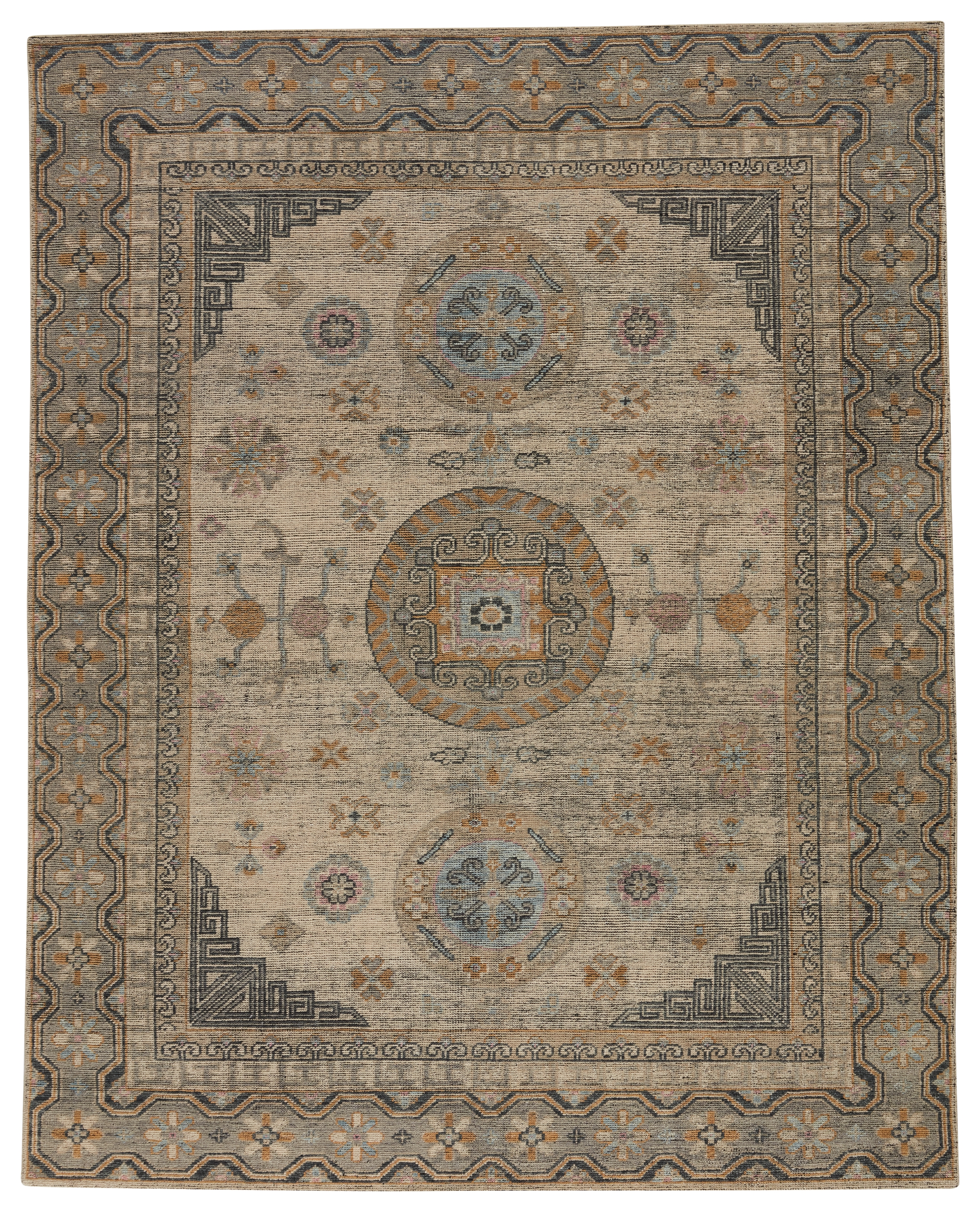 Delpha Hand-Knotted Medallion Blue/ Yellow Area Rug (6'X9') - Image 0