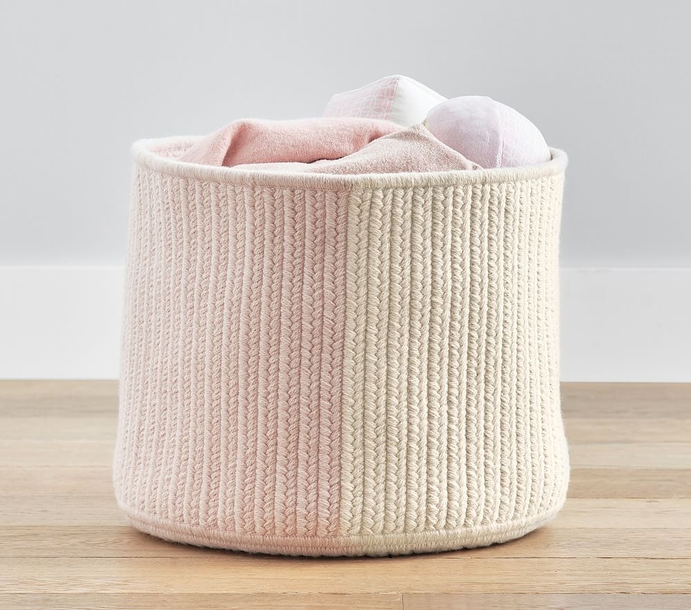 Two Toned Wool Blend Large Basket, Posey Pink/Natural - Image 0