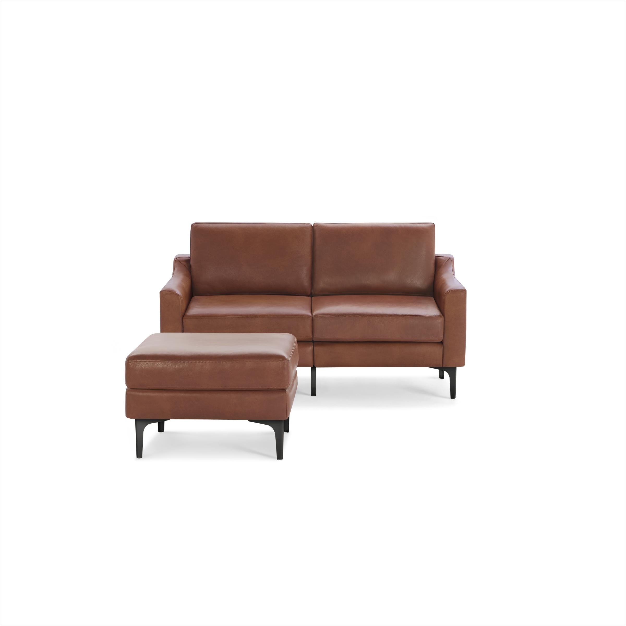 Nomad Leather Loveseat with Ottoman - Chestnut - Top Grain Leather / Black - Metal / Slope - Image 0