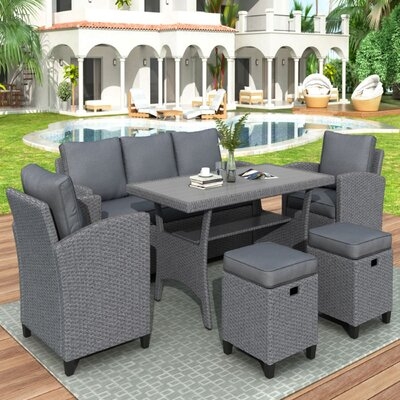6-Piece Outdoor Rattan Conversation Set With Sofa And 2 Chairs Patio Wicker Furniture Set With 2 Ottomans And Table For Garden Lawn Backyard - Image 0