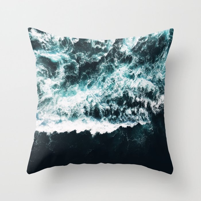 Oceanholic, Sea Waves Dark Photography, Nature Ocean Landscape Travel Eclectic Graphic Design Throw Pillow by 83 Oranges Free Spirits - Cover (20" x 20") With Pillow Insert - Indoor Pillow - Image 0