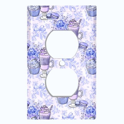 Metal Light Switch Plate Outlet Cover (Coffee Shake Cupcake Flower Blue Bow - Single Duplex) - Image 0