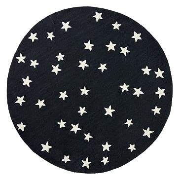Starry Skies Rug, 5Ft Round, White Stars/Black, WE Kids - Image 0