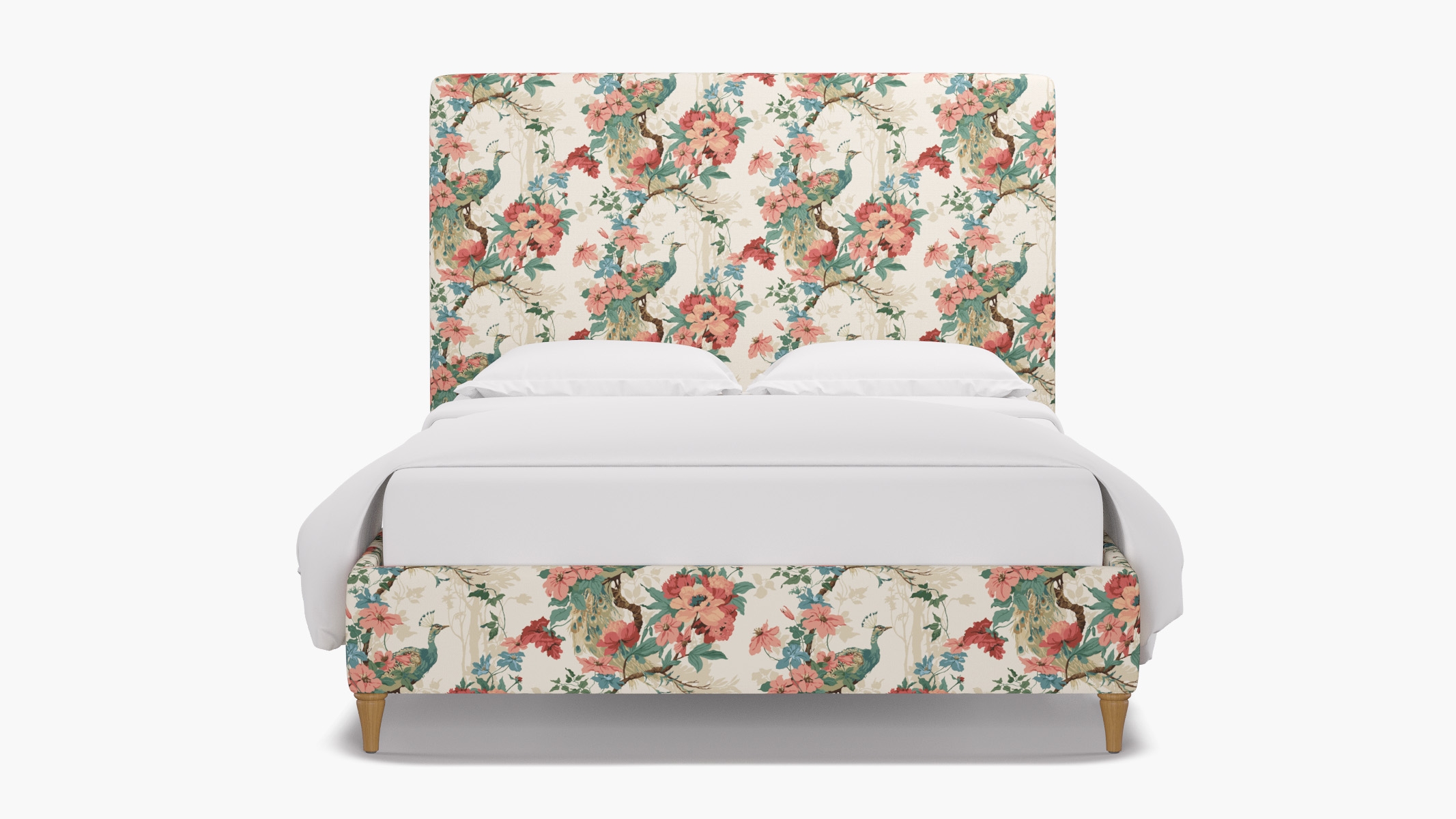 Classic Bed, Rose Peacock Park, Natural Decorative Tapered Leg, Queen - Image 0