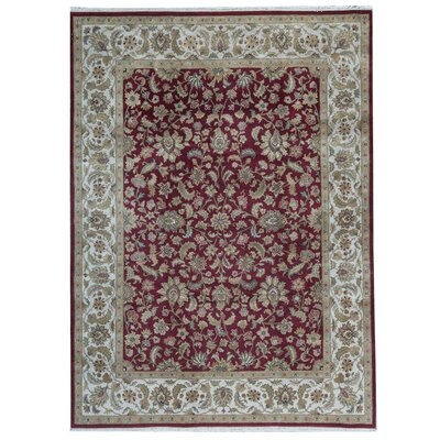 One-of-a-Kind Modn Mughal Hand-Knotted Red/Ivory 8'11" x 12'1" Wool Area Rug - Image 0