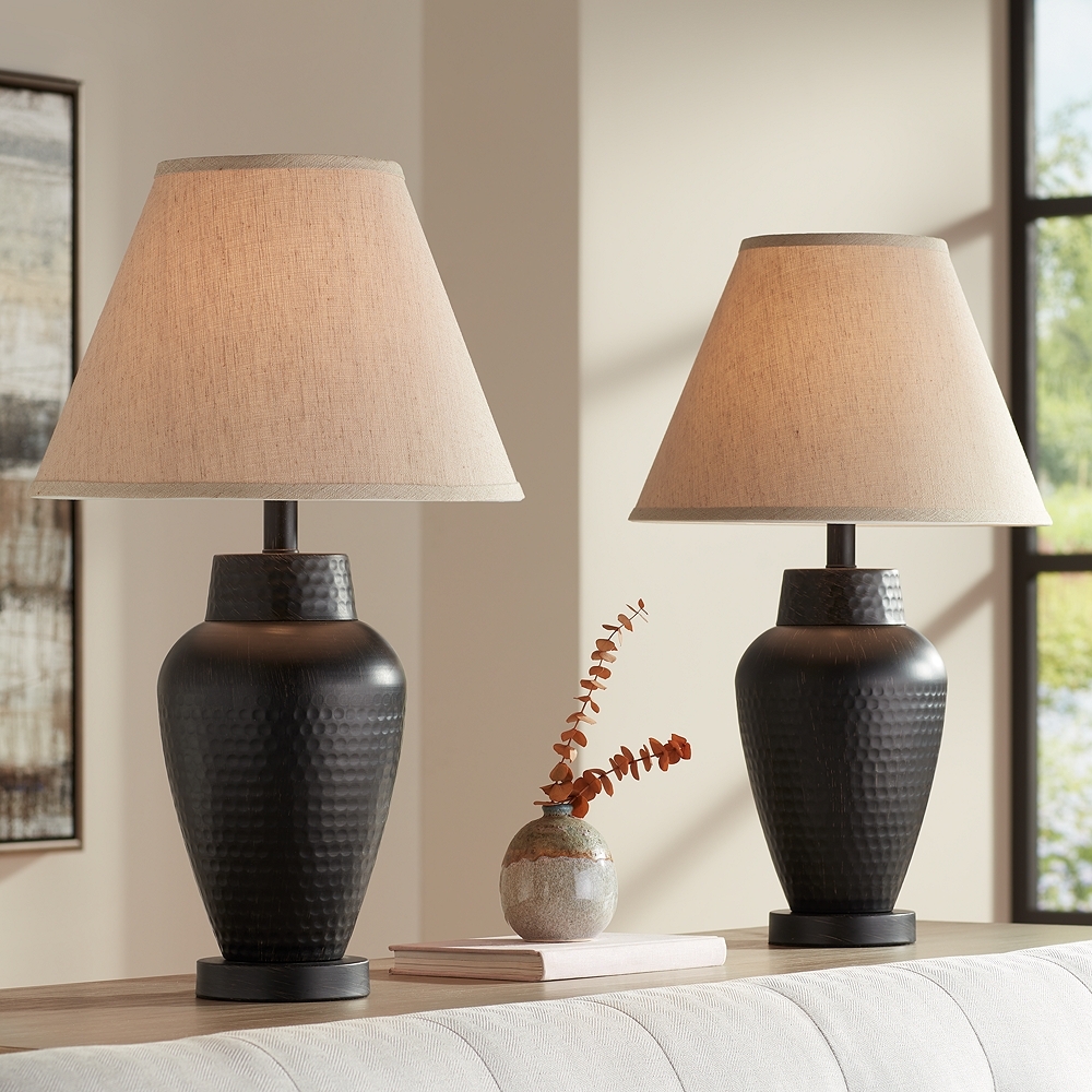 Regency Hill Auburn 25" Hammered Bronze Metal Table Lamp Set of 2 - Image 0