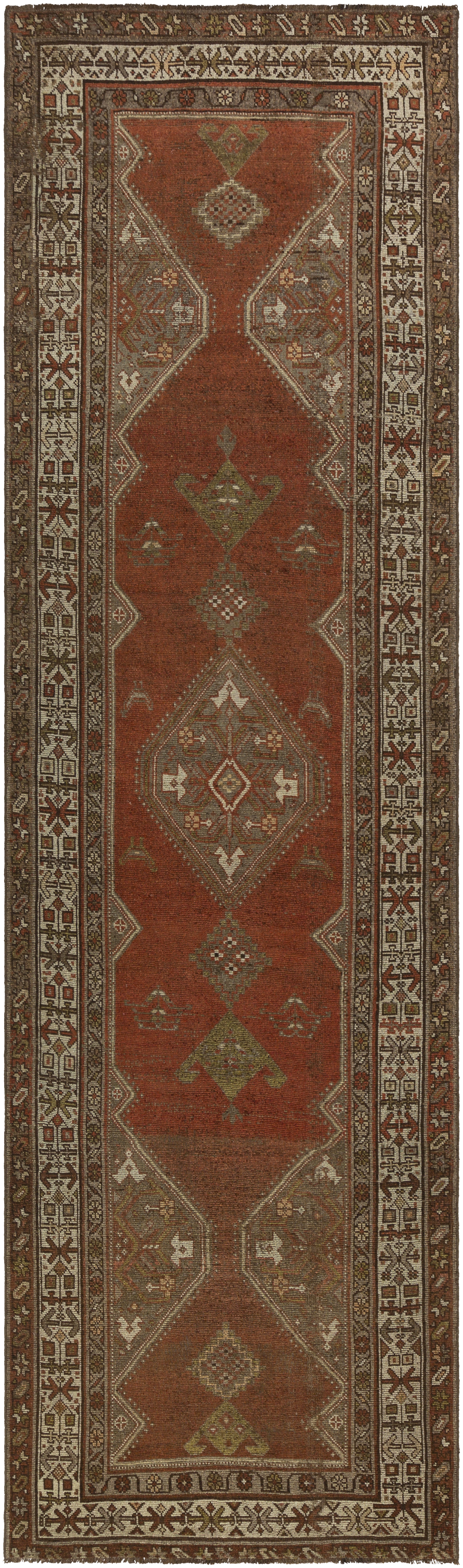 Antique One of a Kind Brown Indoor 3'9" x 13'8" Handmade Rug - Image 0