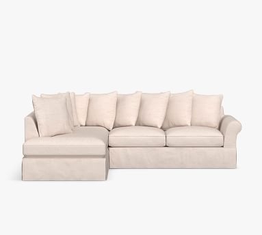 PB Comfort Roll Arm Slipcovered Right Sofa Return Bumper Sectional, Box Edge Down Blend Wrapped Cushions, Park Weave Ivory - Image 3