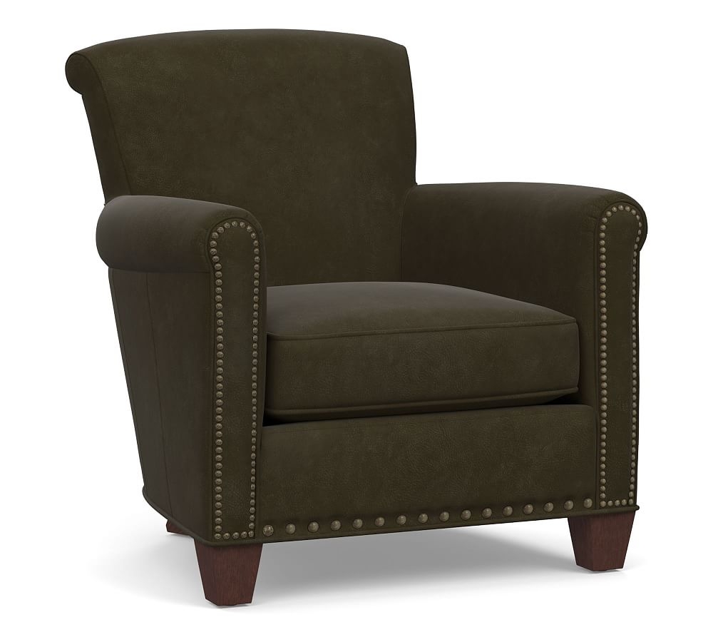 Irving Roll Arm Leather Armchair, Bronze Nailheads, Polyester Wrapped Cushions, Aviator Blackwood - Image 0
