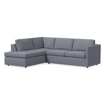 Harris Sectional Set 36: Petite RA 65" Sofa, Petite LA Terminal Chaise, Poly, Performance Yarn Dyed Linen Weave, Graphite, Concealed Supports - Image 0