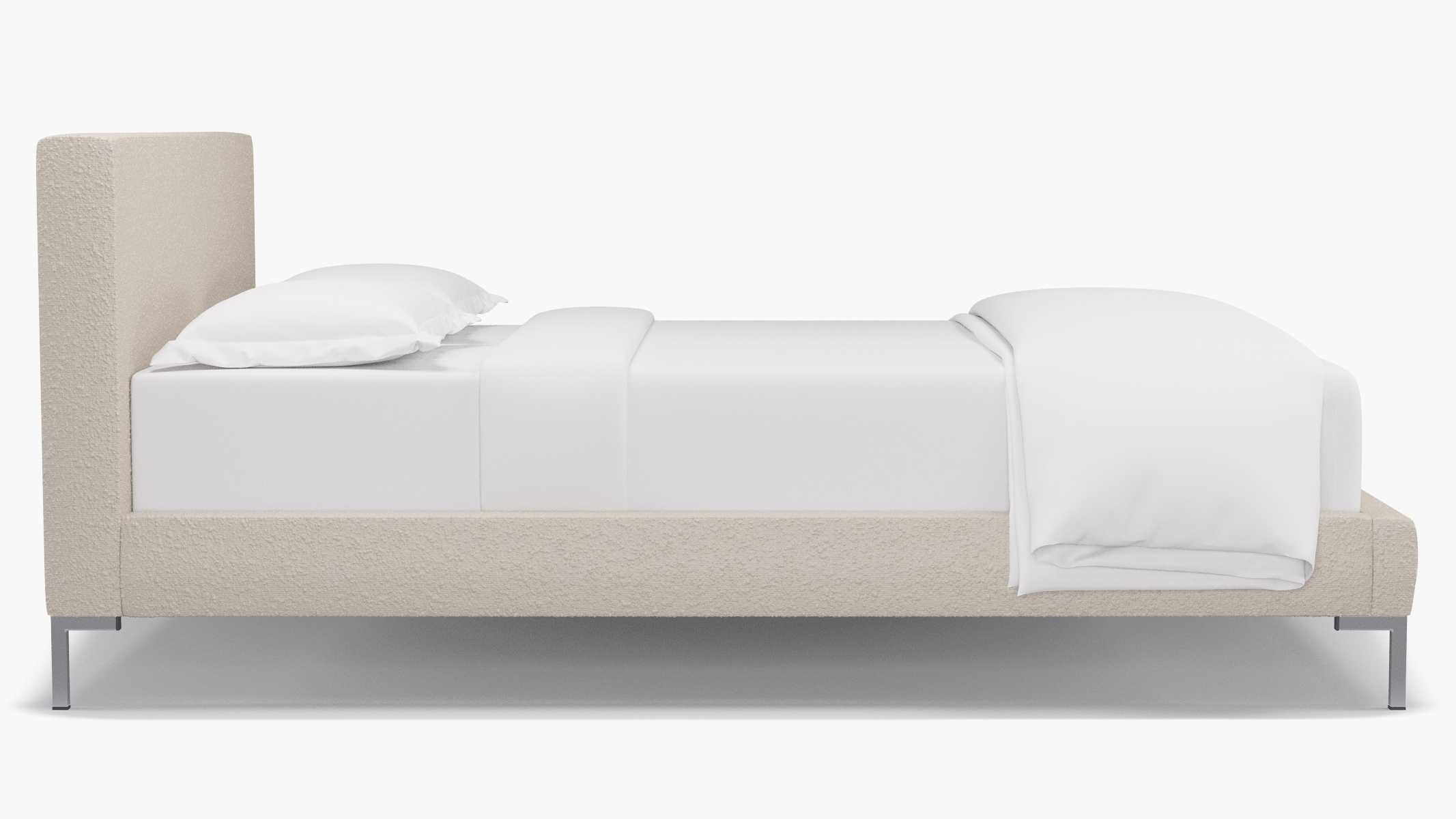 Modern Platform Bed, Snow Bouclé, Chrome, Queen - Image 2