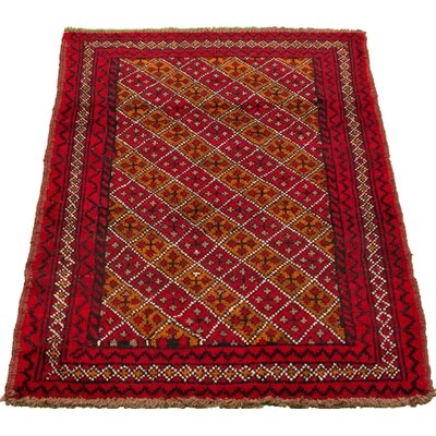 One-of-a-Kind Bertle Hand-Knotted New Age 3'7" x 5'7" Wool Area Rug in Red - Image 0