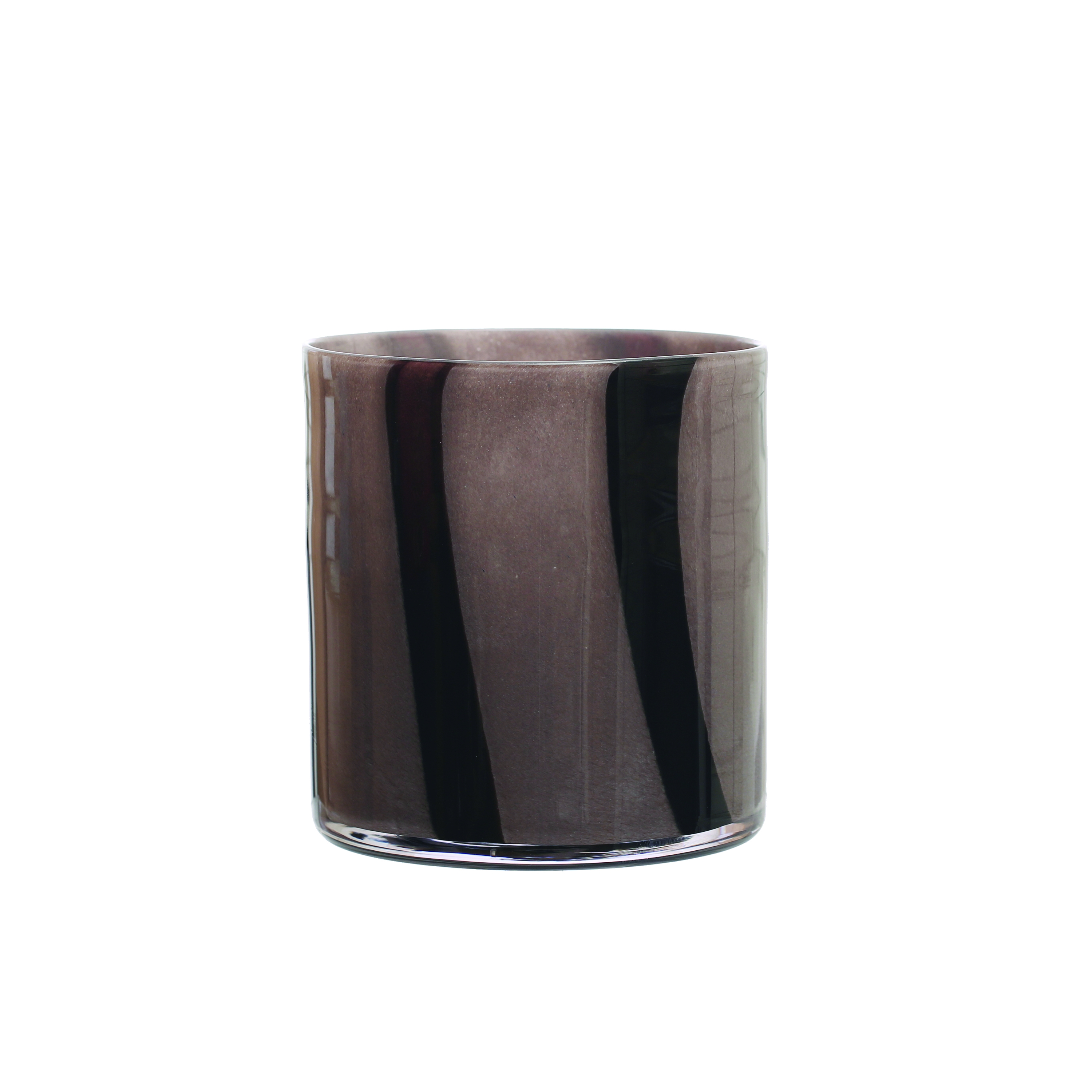 Round Glass Candle Holder/Vase with Stripes, Grey and Purple - Image 0
