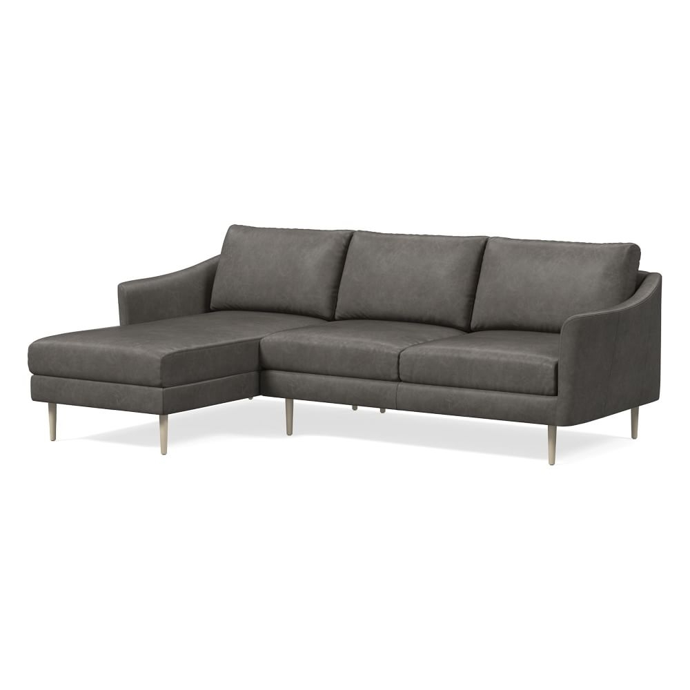Sloane 96" Left 2-Piece Chaise Sectional, Ludlow Leather, Gray Smoke, Light Bronze - Image 0