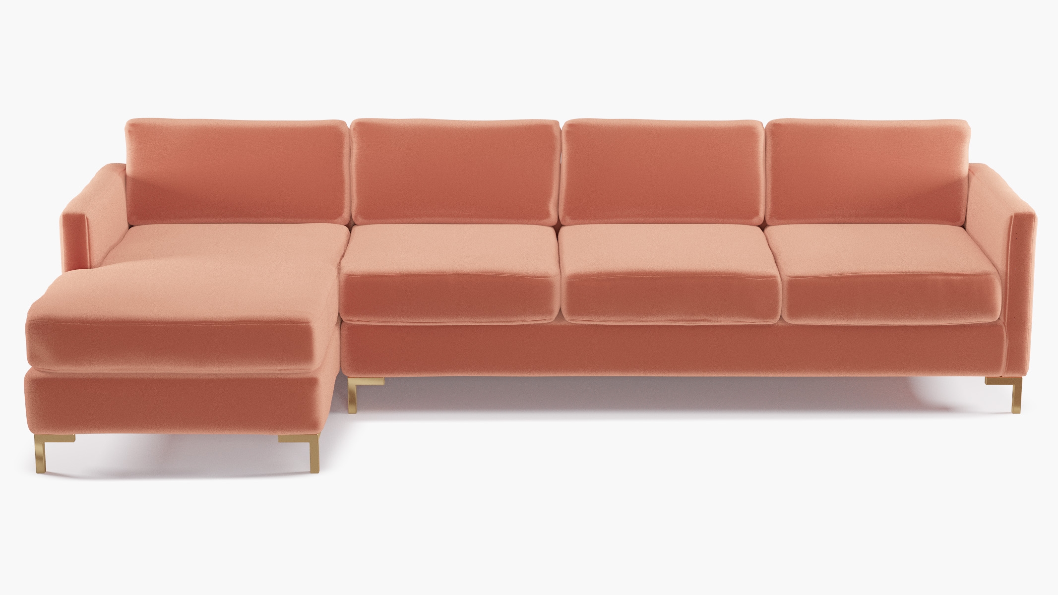 Modern Sectional, Left Facing, Coral Performance Velvet, Brass L Leg - Image 0