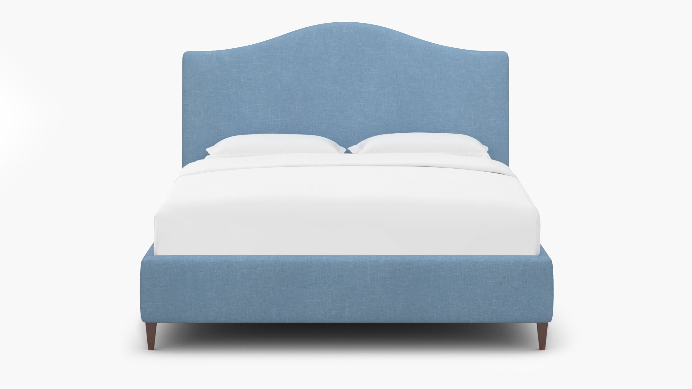 Camelback Bed, French Blue Everyday Linen, Walnut Square Tapered Leg, King - Image 0