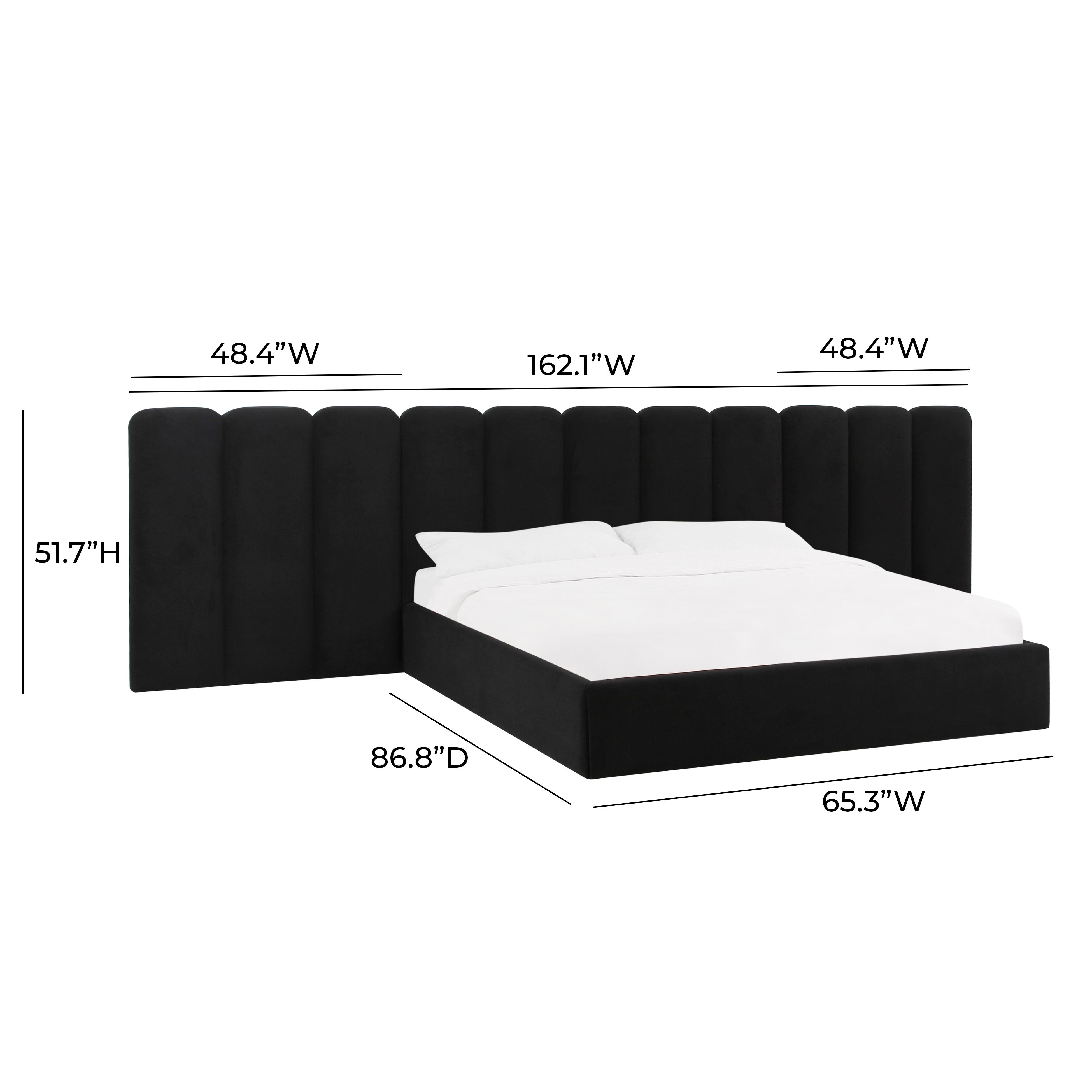 Palani Black Velvet Queen Bed with Wings - Image 2