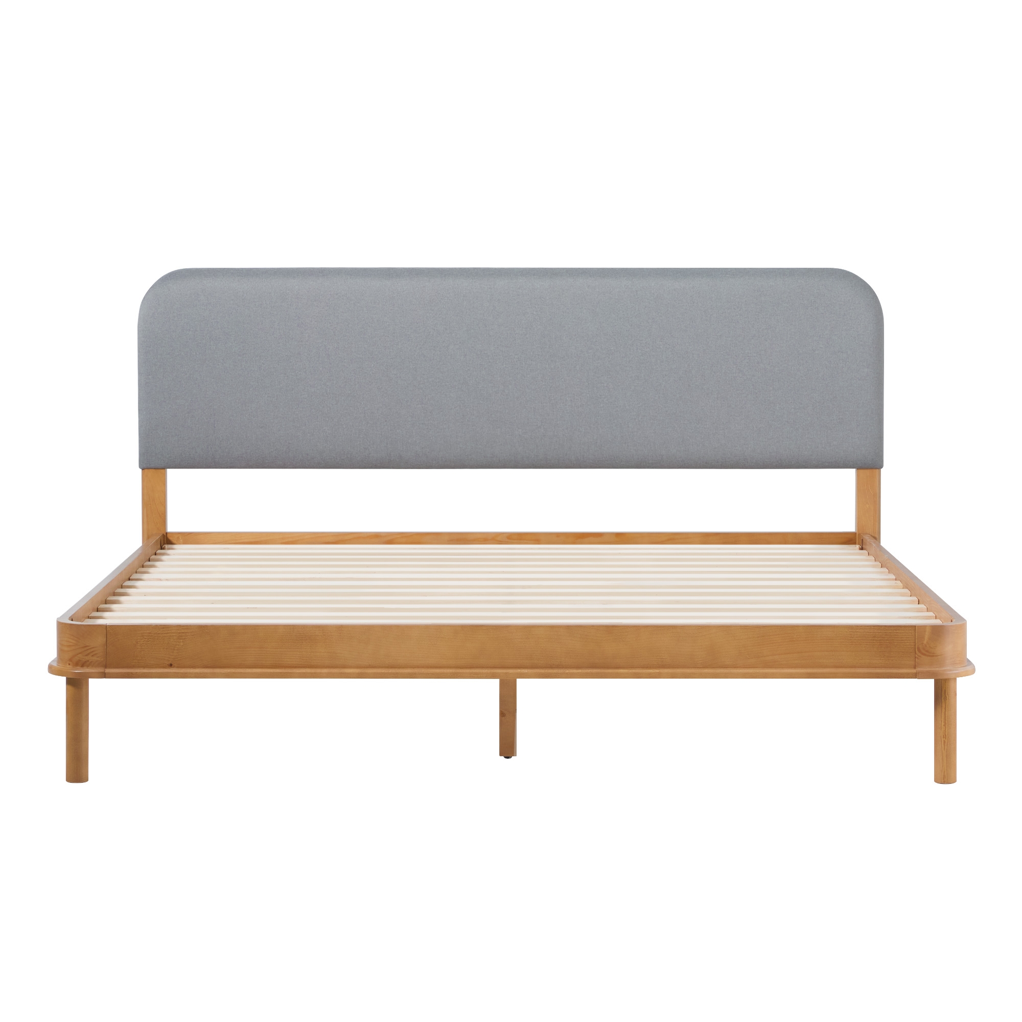 Contemporary Solid Wood King Bed with Curved Headboard - English Oak/Grey - Image 1