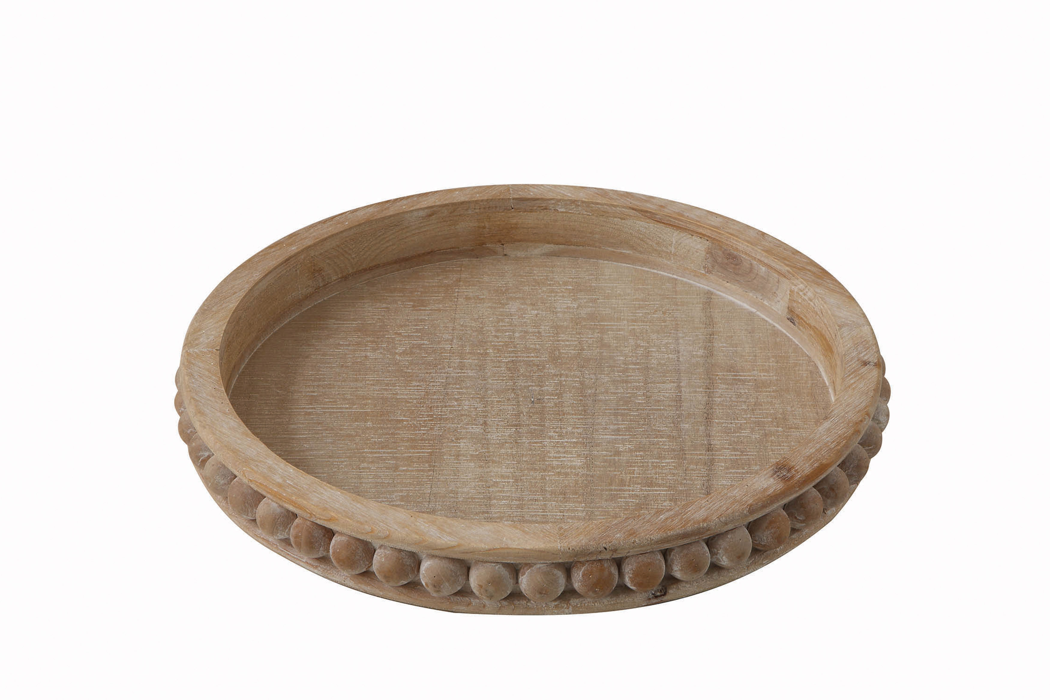 Whitewashed Round Decorative Wood Tray - Image 0