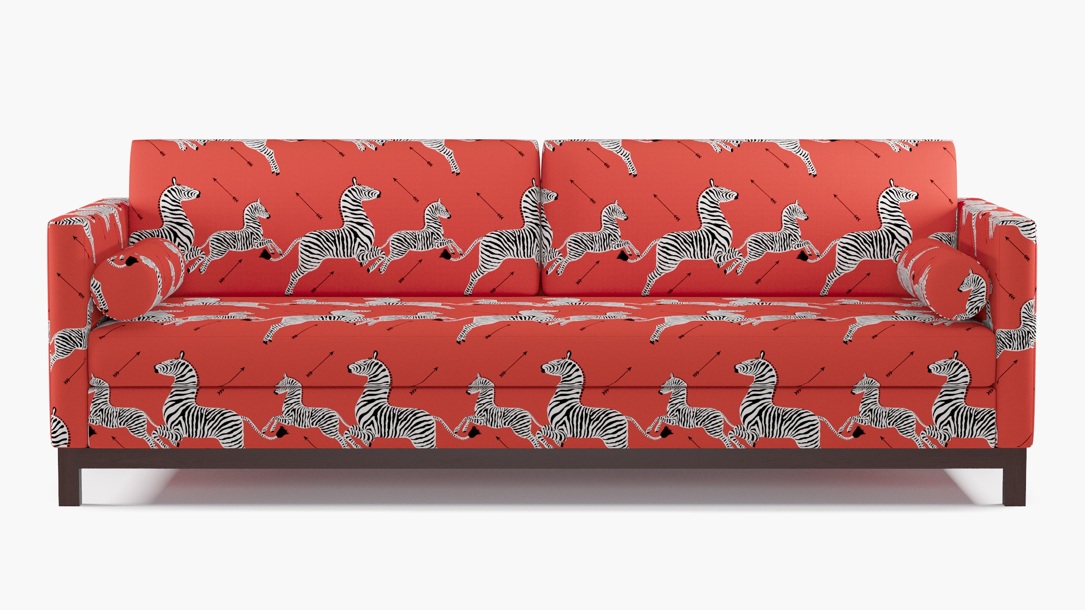 Tailored Tuxedo Sofa, Coral Zebra, Espresso Wood Rail - Image 0