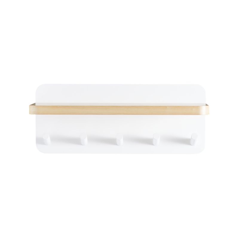 White and Natural Wood Shelf With Hooks - Image 2