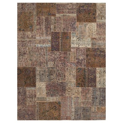 One-of-a-Kind Patchwork Hand-Knotted Wool Beige/Brown Area Rug - Image 0