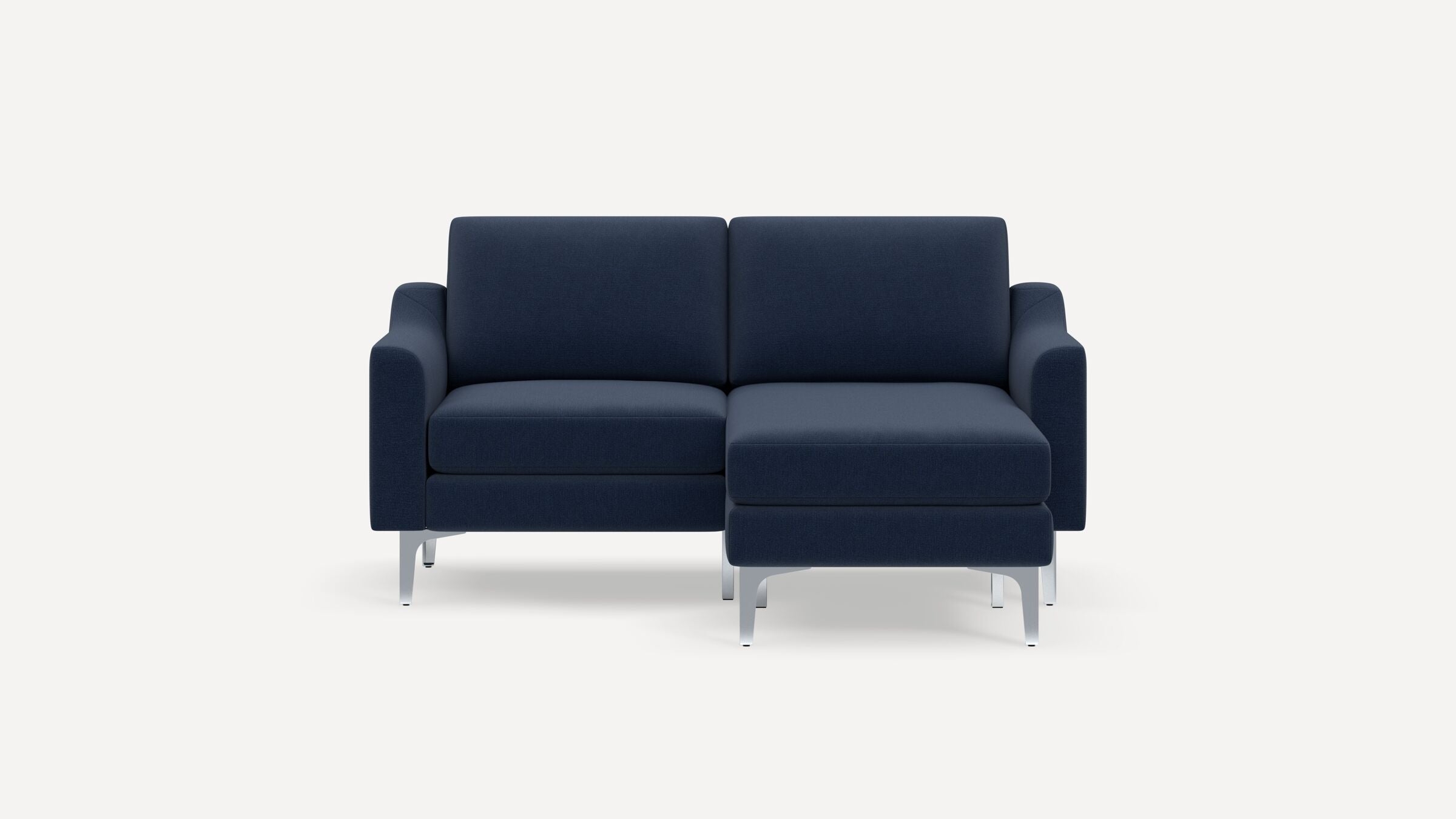 Nomad Loveseat with Chaise - Navy Blue - Performance Flatweave / Chrome - Metal / Slope - Image 0