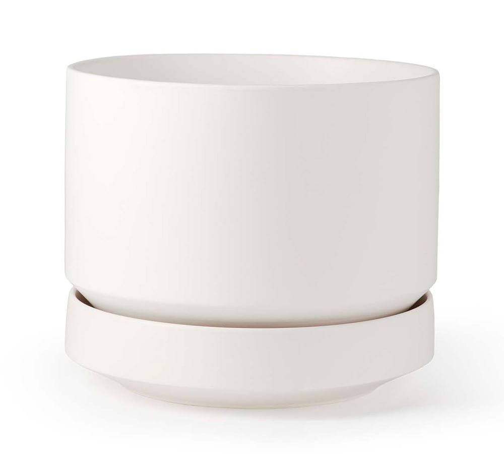 Modern White Ceramic Planter, Large, 10.25" diameter - Image 0