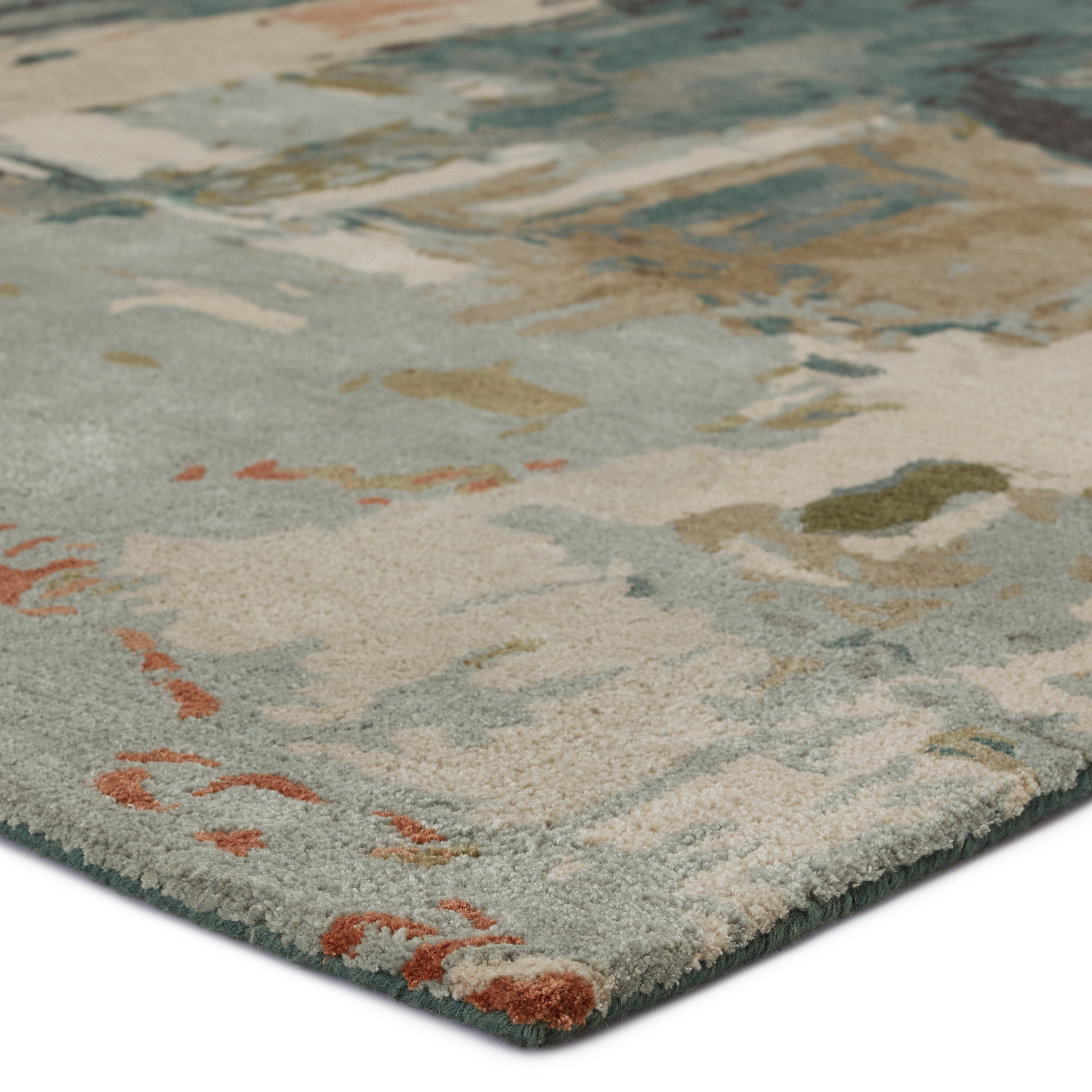 Luella Handmade Abstract Green/ Gray Area Rug (5'X8') - Image 1