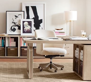 Reeves Upholstered Swivel Desk Chair with Gray Wash Frame, Performance Plush Velvet Slate - Image 4
