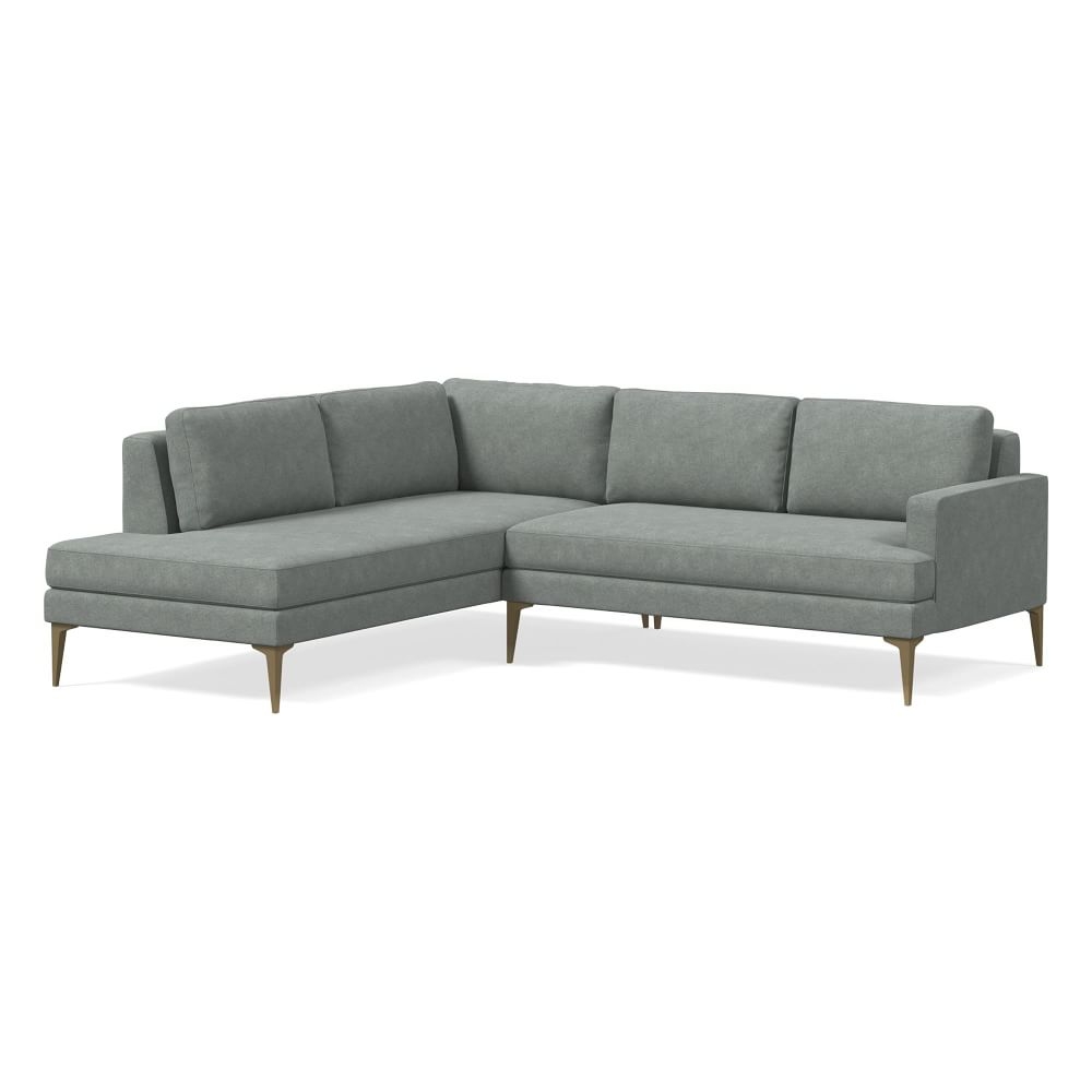 Andes 90" Left Multi Seat 2-Piece Bumper Chaise Sectional, Petite Depth, Distressed Velvet, Mineral Gray, BB - Image 0