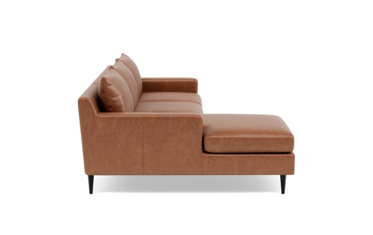 Sloan Leather Left Sectional with Brown Pecan Leather, double down cushions, and Unfinished GunMetal legs - Image 2
