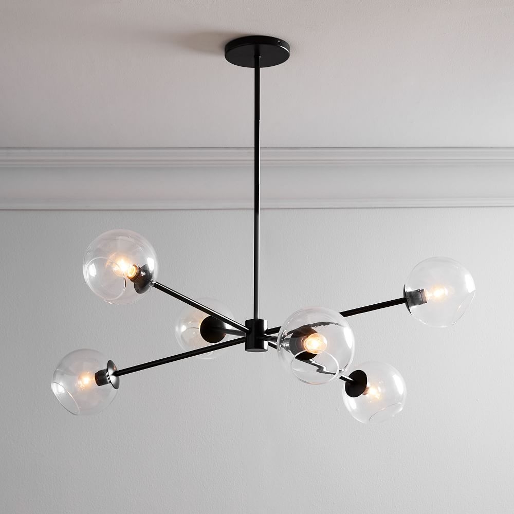 Staggered Glass Burst Chandelier With Light Bulb, Clear & Bronze - Image 0