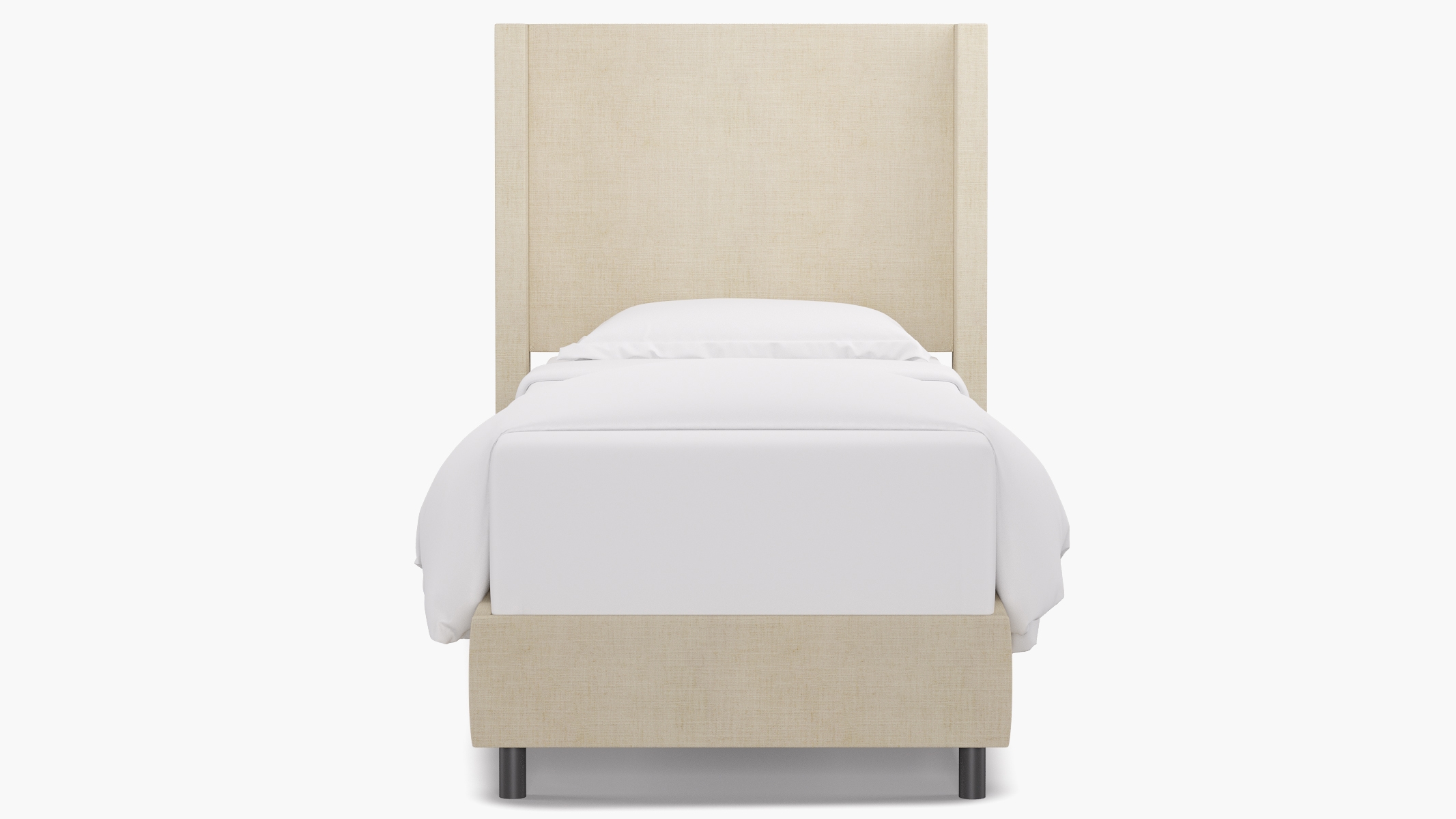 Modern Wingback Bed, Talc Everyday Linen, Twin - Image 1