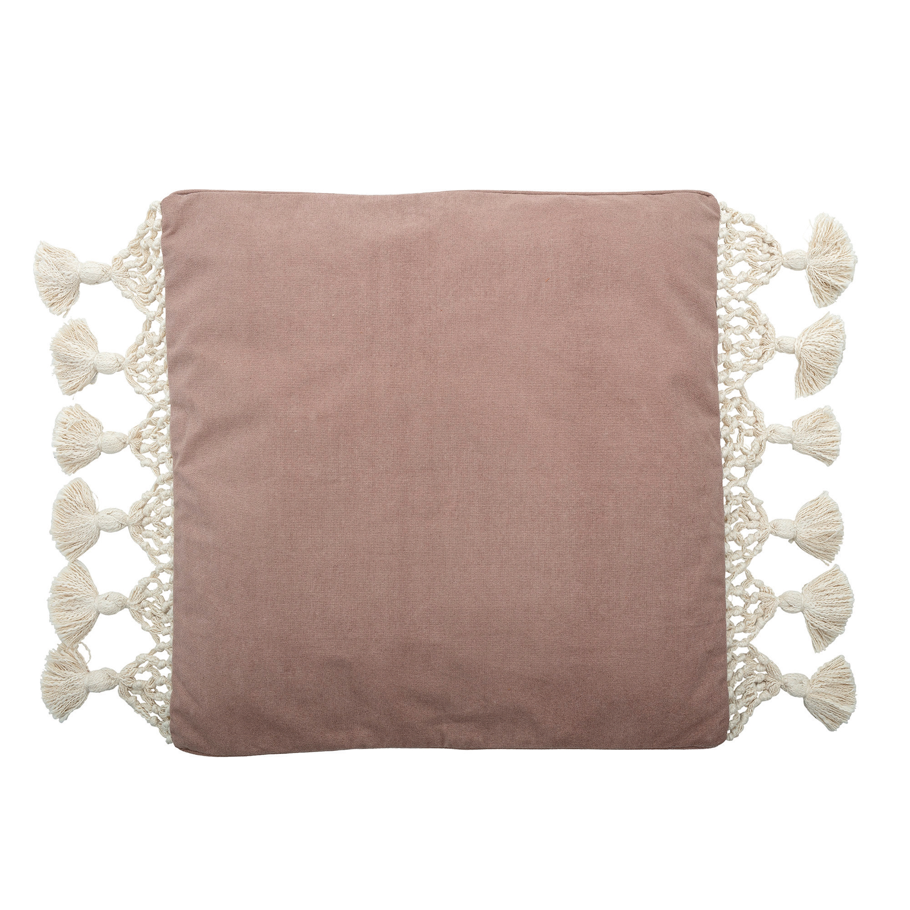 26" Square Cotton Woven Canvas Pillow with Macramé Trim & Tassel Ends - Image 0