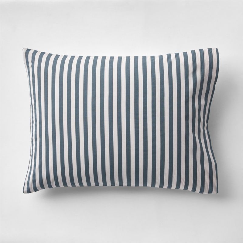 Riviera Slate Blue and Oatmeal Reversible Stripe Organic Cotton Kids Pillow Sham - Image 4