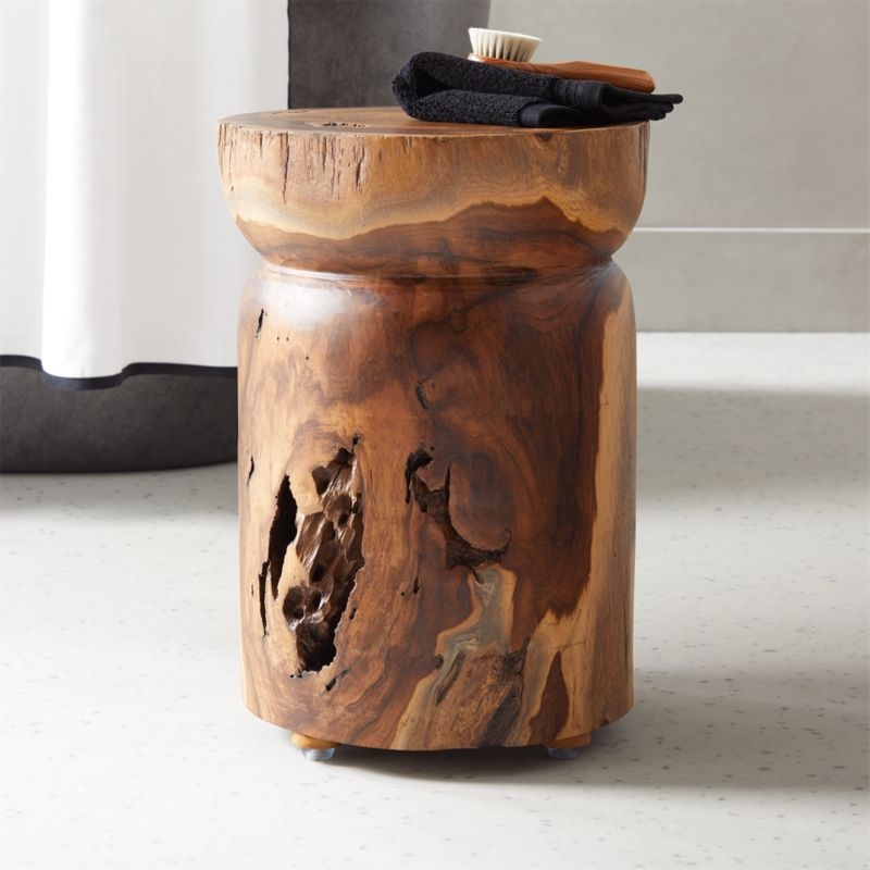 Teak Natural Round Bathroom Stool - Image 1