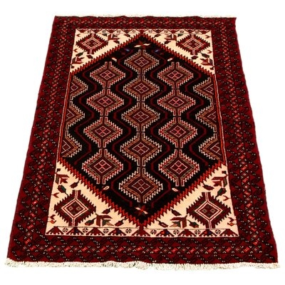 One-of-a-Kind Hand-Knotted New Age Rizbaft Black/Red/Beige 3'5" x 6'6" Wool Area Rug - Image 0