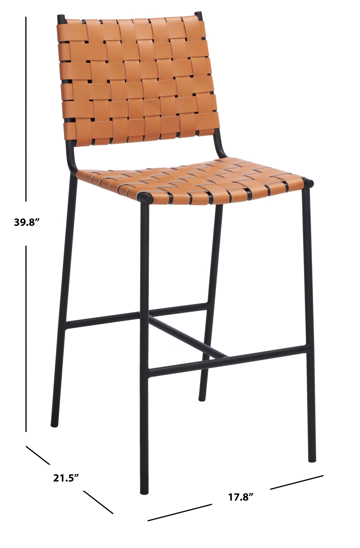 Olenna Woven Counter Stool - Cognac / Black - Safavieh - Image 7