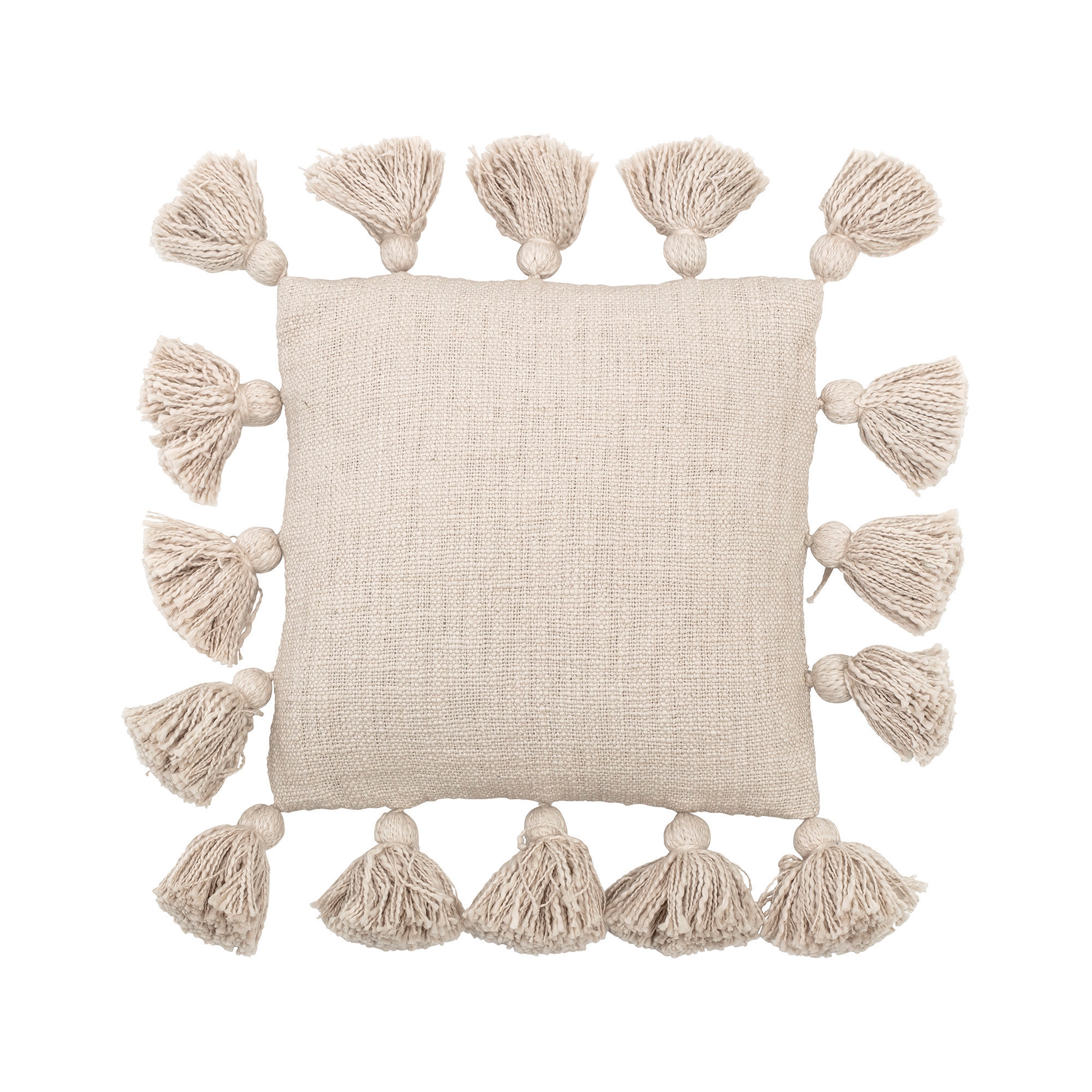 Mini Square Cream Cotton Pillow with Tassels - Image 0