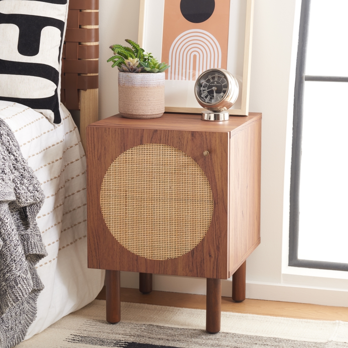 Ophelia 1 Door Nightstand - Walnut / Natural - Safavieh - Image 1