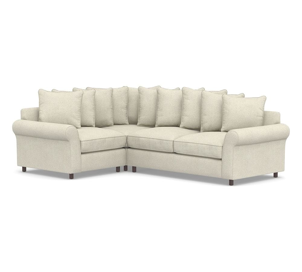 PB Comfort Roll Arm Upholstered Right Arm 3-Piece Corner Sectional, Box Edge Down Blend Wrapped Cushions, Performance Heathered Basketweave Alabaster White - Image 0