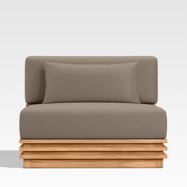 Batten Natural Teak Outdoor Armless Chair with Cast Shale Brown Sunbrella ® Cushions - Image 0